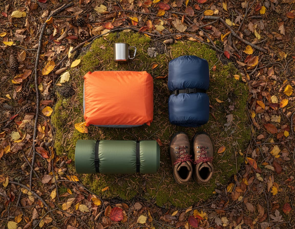 Equipamiento de camping organizado
